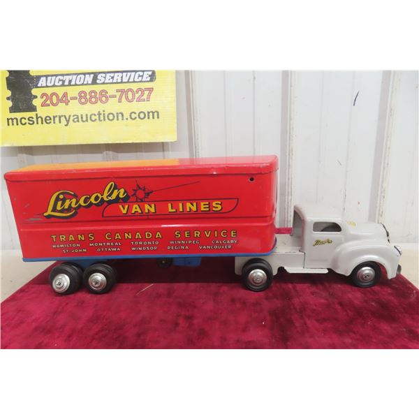 Lincoln Truck & Vanlines Trailer, Pressed Steel, 1940s Or 1950s, 24" Long, Decals List Canadian Cit