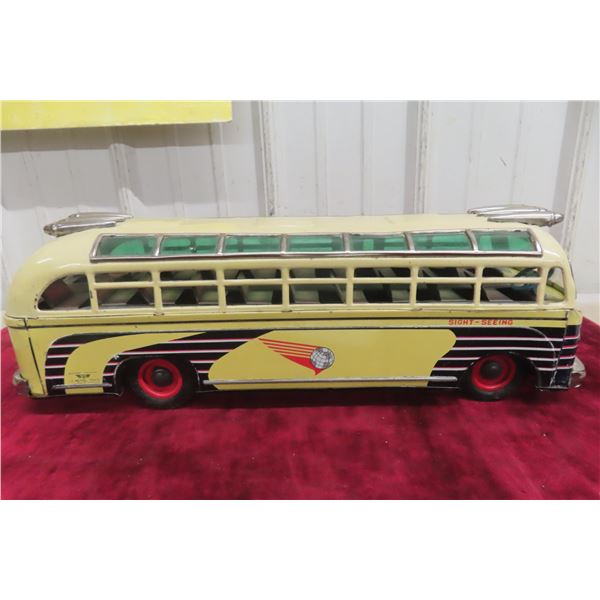 1x Y Metal Toys Made In Japan Friction Sight Seeing Bus, 1950s, 16 1/2" Long