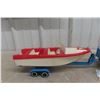 Image 11 : Tonka Jeep Runabout w/ Boat and Trailer, 1960s, Jeep/Trailer Metal, Boat Plastic, 24" Total Length