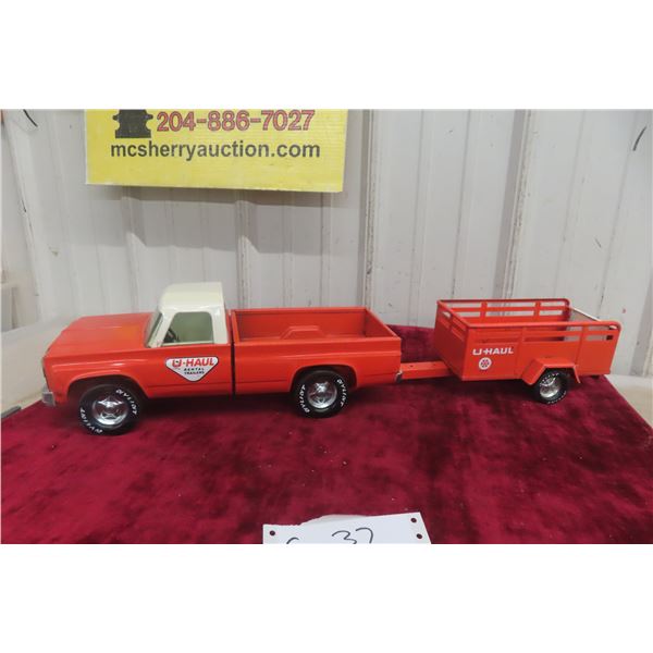 Ny-Lint U-Haul Pickup Truck And Trailer, Pressed Steel, 1960s–1970s, 25" Long