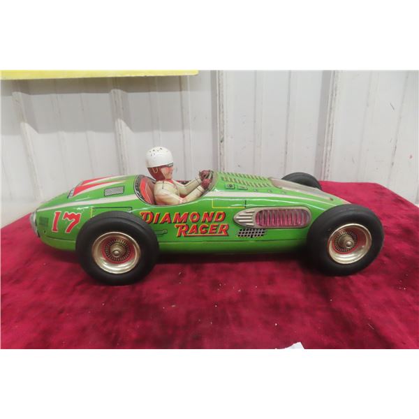 Yonezawa Diamond Racer, Battery Operated Tin, Japan, 1950s, 15" Long