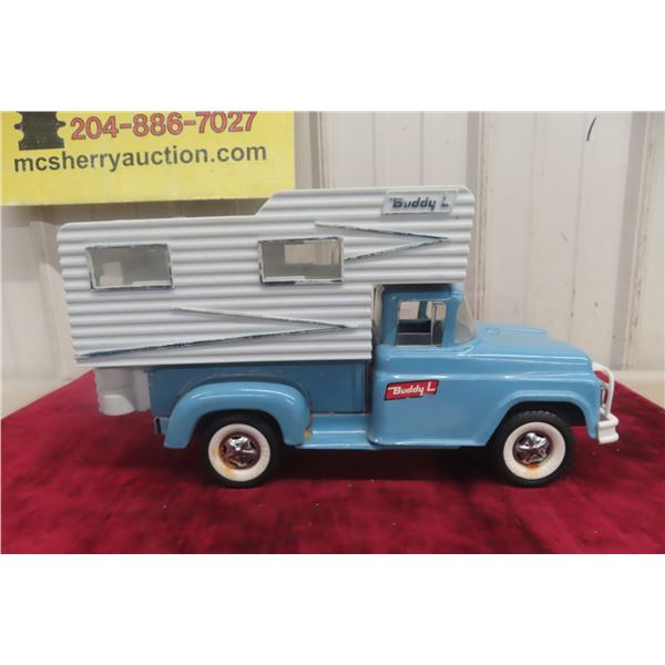 Buddy L Camper Truck, Pressed Steel, 1960s, 14" Long