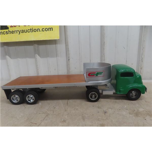 Smith-Miller Consolidated Freightways Pressed Steel Truck With Wood Hauler Trailer, 1950s, 23 1/2"