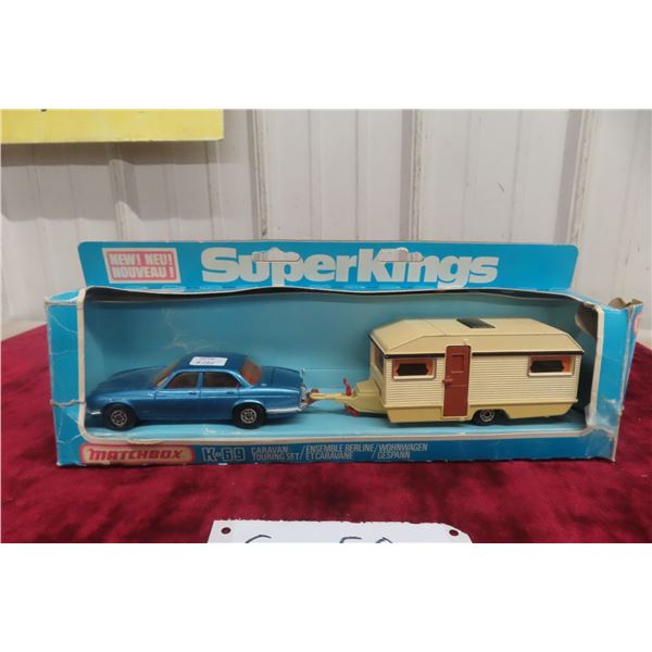 Matchbox Super Kings K-69 Caravan Touring Set With Die Cast A66 Jaguar And Beige Caravan, In Origin
