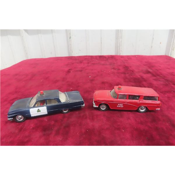 2x Dinky Nash Rambler Fire Chief And Ford Fairlane Police Cars, 4" Long