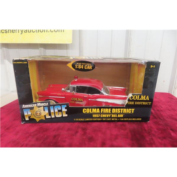 American Muscle Colma Fire District 57 Bel Air, 1/18 Scale Die Cast Police, In Box