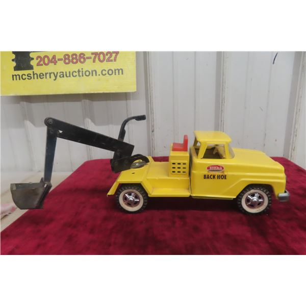 Tonka Backhoe Truck, Pressed Steel, 1960s, 10 1/2" Long With Attachment