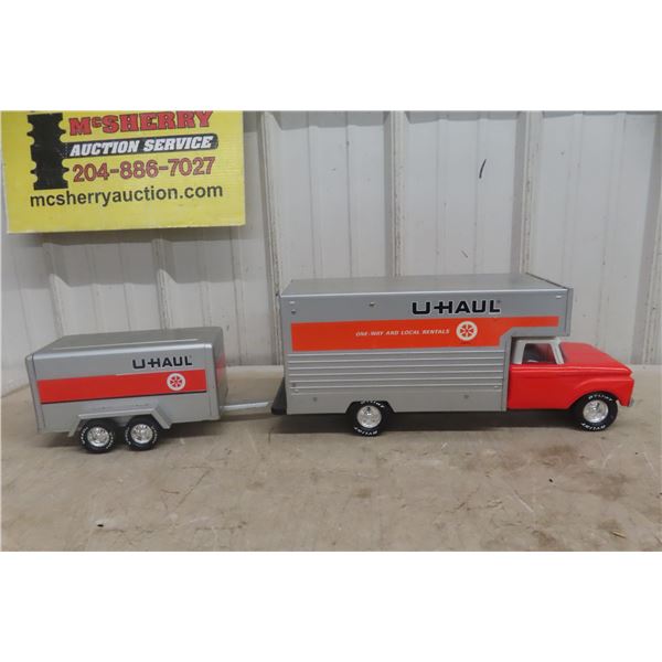 Ny-Lint U-Haul Truck And Trailer Set, Pressed Steel, 1970s, 30 1/2" Long