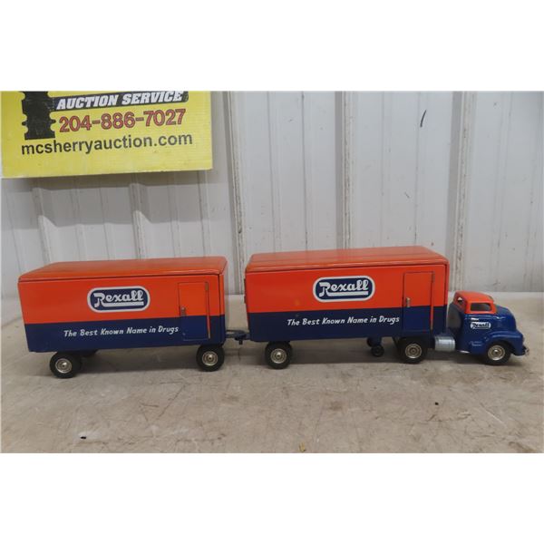 SSS Japan Rexall Truck And Tandem Trailer, Tin Friction, 1950s, 25" Long, w/Box (Might not be origi