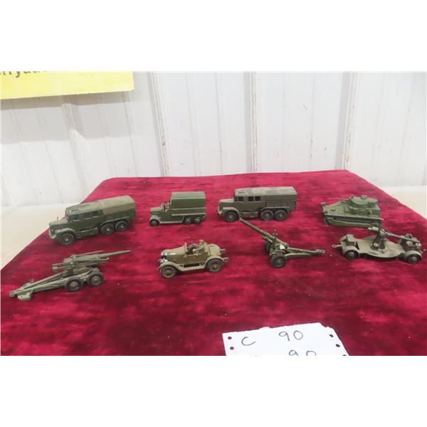 8x Military Dinky Trucks And Tankers, Biggest 5 1/2"