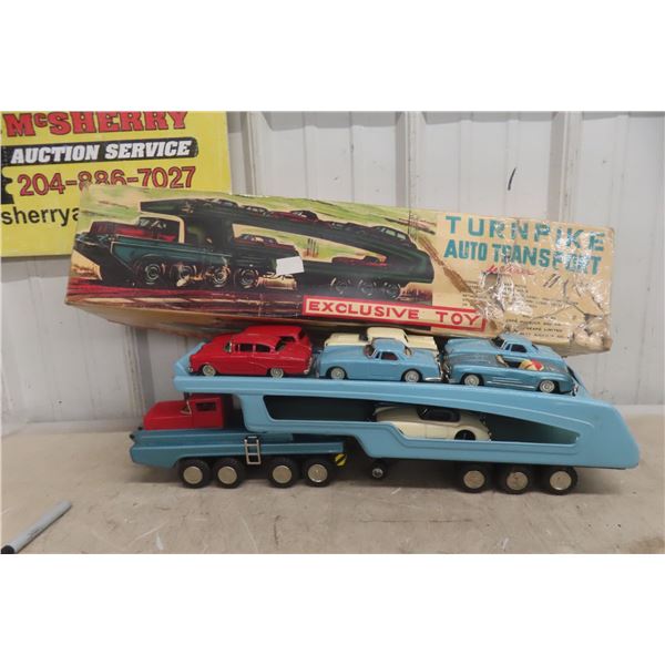 Sears Shioji Turnpike Auto Transport Friction Truck And Trailer, Pressed Steel And Lithographed Tin