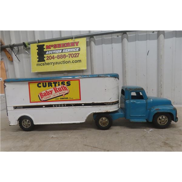 Buddy L Curtiss Candy Company Truck And Trailer With Babe Ruth Advertising, Pressed Steel, 1950s, 2