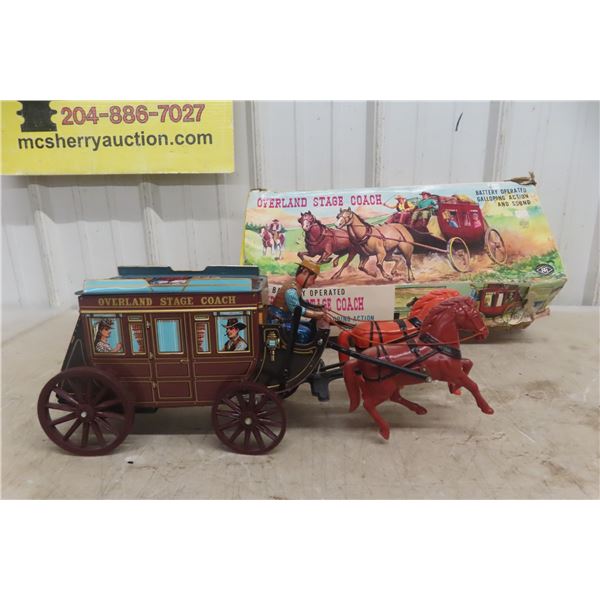 Overland Stage Coach, Tin And Plastic, Battery Operated, Galloping Action And Sound, Modern Toy Co,