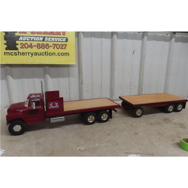Hertz Diecast Vintage Flatbed Truck And Trailer, 38" Long
