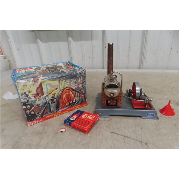 Wilesco D5 Model Steam Engine Boiler, Operates On Fuel Tablets, With Whistle, In Box, 8" x 5" x 9"