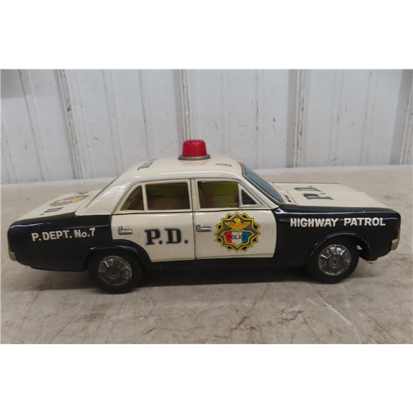 Aoshin Japan Highway Patrol Tin Battery Operated Car, 1950s, 11" Long