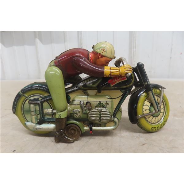 Arnold MAC 700 Tin Clockwork Motorcycle, 1940s–1950s, US Occupied Zone Of Germany, 7 1/2" Long