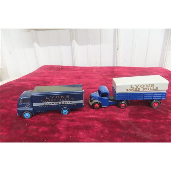 2x Dinky Super Toy Lyons Swiss Rolls Trucks, 5 1/2" And 6 1/2" Long
