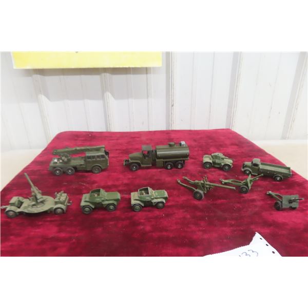 10x Dinky Military Trucks And Tanks With Guns, Largest 6" Long