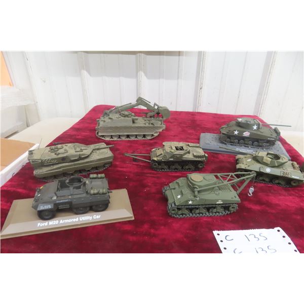 7x Military Tanks Including Solido And Other Brands, Largest 7 1/2"