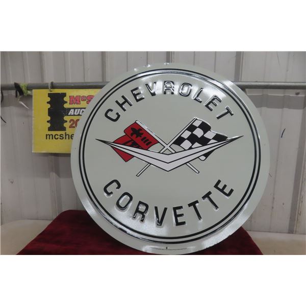 Chevrolet Corvette Metal Embossed Sign, Not Too Old, 23 1/2" Diameter