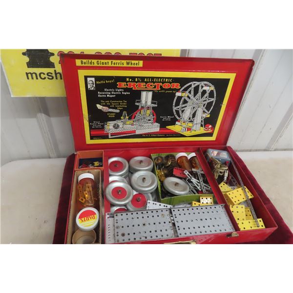 A.C. Gilbert Erector Set No. 8 1/2 With Instructions And Electric Motor, 1945–1962, Can Build Ferri