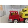 Image 8 : Structo Auto Haul Car Carrier, Pressed Steel, 1950s–1960s, Includes 2 Metal Trucks, 22" Long