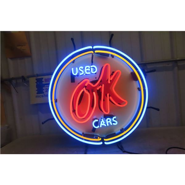 Cool Neon OK Used Cars Modern Neon Sign, 22" Diameter, 3 Color, Working