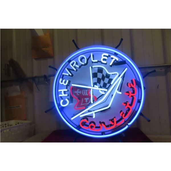Chevrolet Corvette Cool Neon Sign, 22" Diameter, 3 Colors, Working