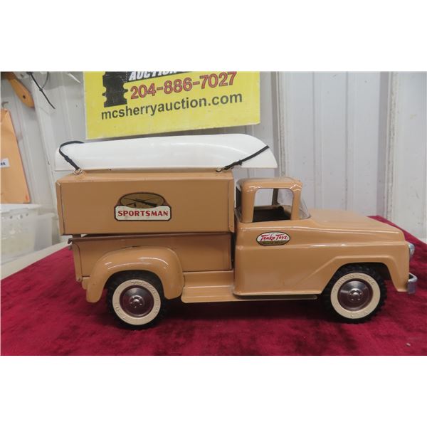 Tonka Deluxe Sportsman Pickup Truck, Late 1950s–1960s, Cap and Boat, Pressed Steel (Boat Plastic),