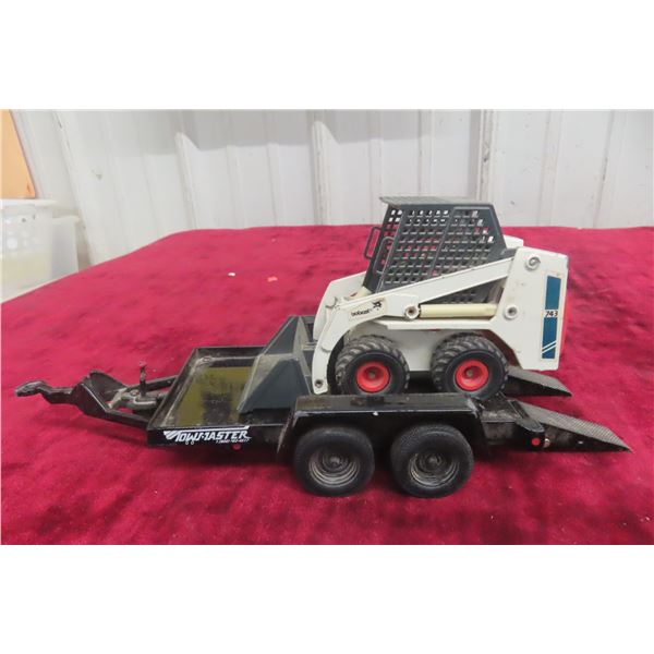 Bobcat 743 Skid Steer With Trailer, Die Cast, Trailer 9" Long Plus Ramps