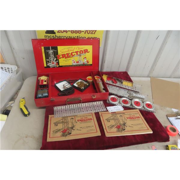 1930s Gilbert Erector Set No. 7 1/2, With Parts, Electric Motor, Manual, Case