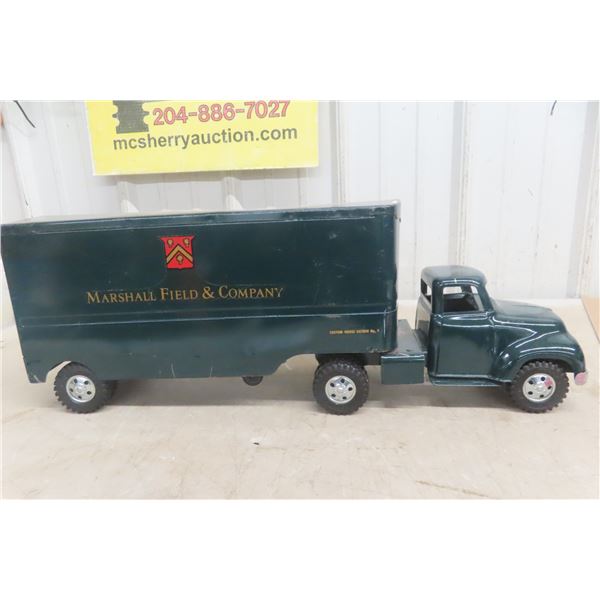 Tonka Marshall Field & Co. Semi Truck and Trailer, 1949–1952, Pressed Steel, 23" Long