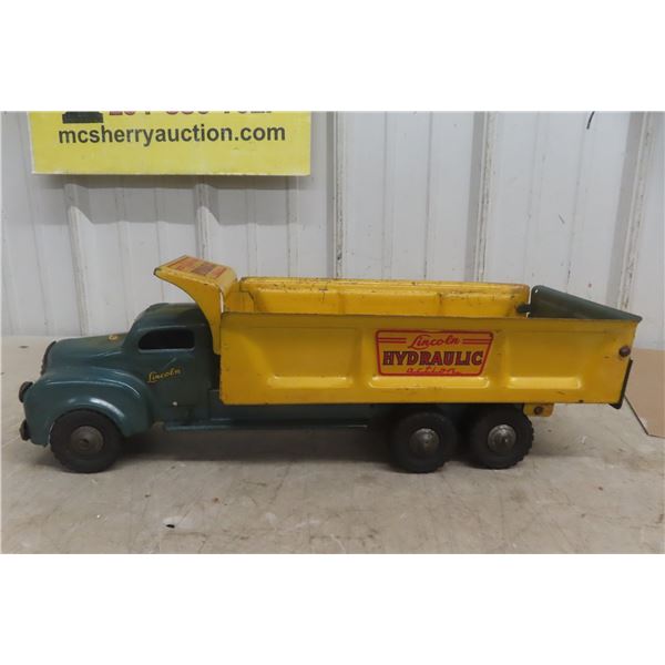 Lincoln Pressed Steel Hydraulic Dump Truck, 1950s, 19 1/2" Long