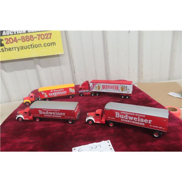 4x Matchbox Die Cast Semi Trucks With Trailers, 1/50 Scale