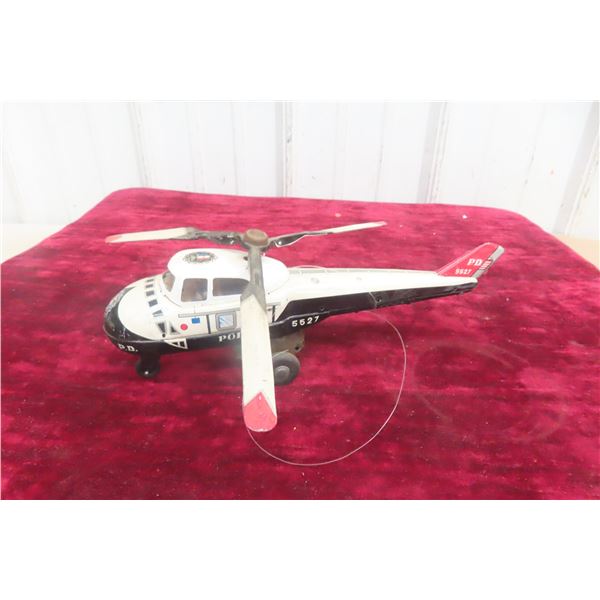 S&E Japan Tin Litho Friction Police Patrol Helicopter, 1960s, 11" Long