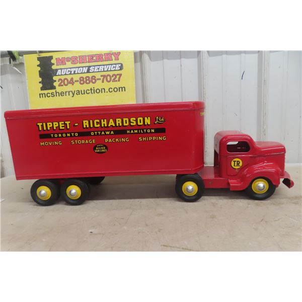 Otaco Minnitoy Tippet-Richardson Transport Truck and Trailer, Pressed Steel, 1950s, 28" Long