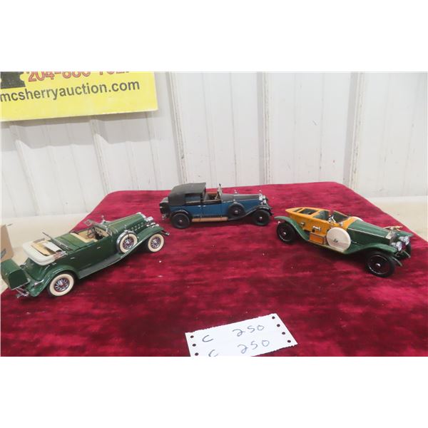 3x Franklin Mint Precision Model Die Cast Cars, 1/24 Scale