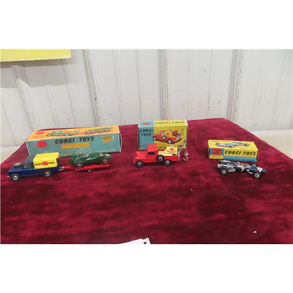 Lot of 3 Corgi Die Cast Trucks/Race Cars, With Boxes