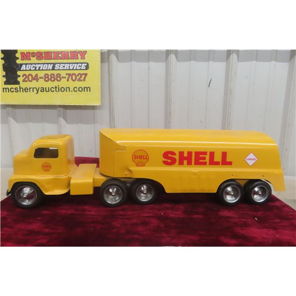 Tonka Shell Pressed Steel Tanker Truck and Trailer, 1970s 23 1/2" Long