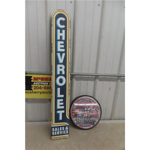 NASCAR Tory Stewart 12" Diameter Plastic Clock With Chevrolet Vertical Sign