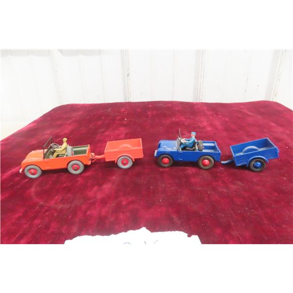 2x Dinky Land Rover and Trailer, 1940s–1950s, With Trailer Hitch Bracket, 6 1/2"