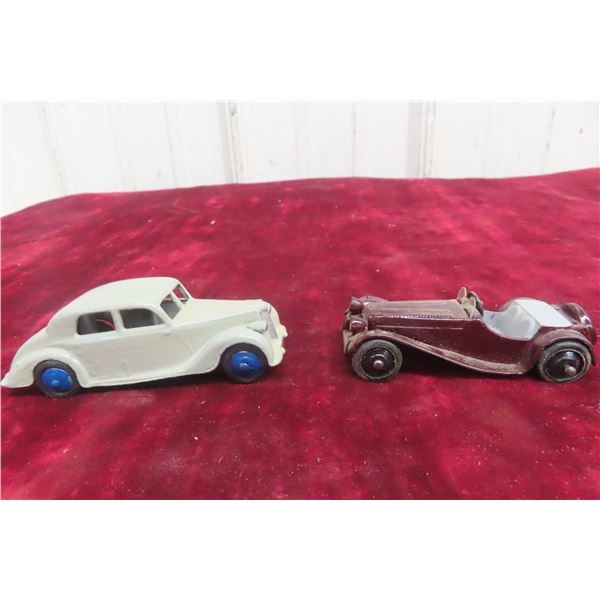 2 Dinky Die Cast Cars Including Jaguar and Riley, 3"–3 3/4"