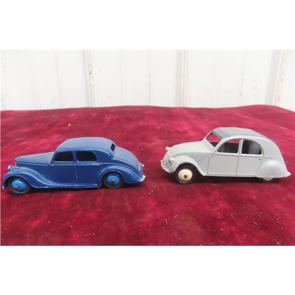 2 Dinky Cars Including Riley 40A and Citroën 2CV, Approx. 3 1/2"