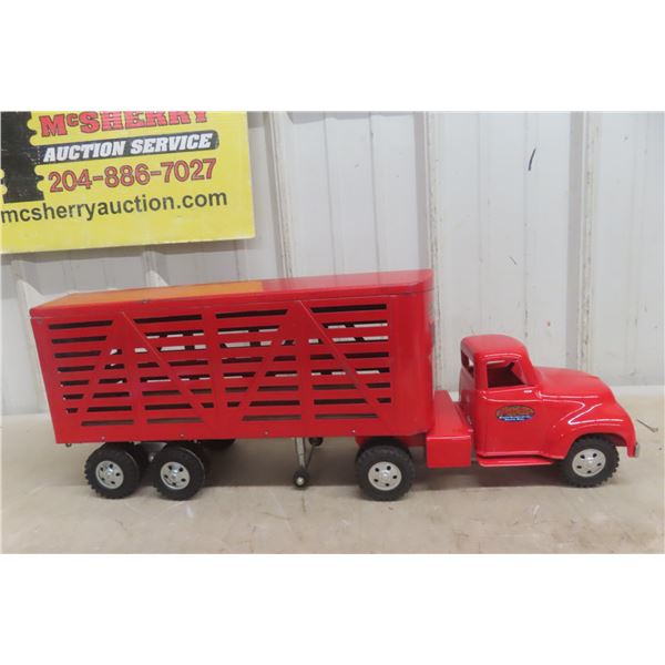 Tonka Pressed Steel Livestock Semi Truck and Trailer, 1950s, 24" Long