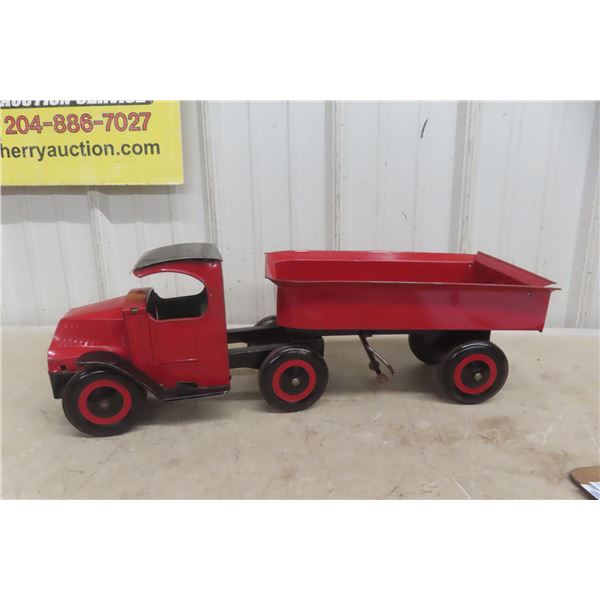 J. Chein & Co. Hercules Truck and Trailer, 1920s, 20" Long, Painted Tin