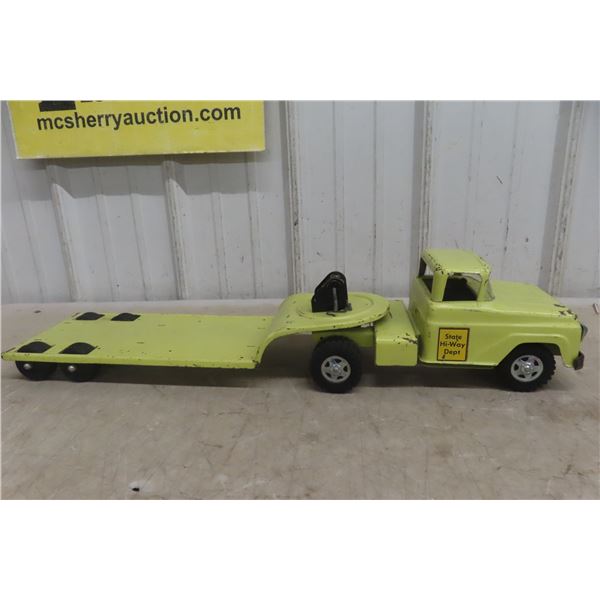 Tonka State Highway Dept Semi Truck & Lowboy Trailer, Pressed Steel, 1950s–60s