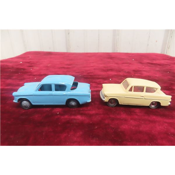 2x Dinky Cars 155 Ford Anglia + 175 Hillman Minx, 3 1/2"
