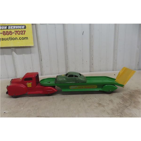 Lincoln Auto Transport Truck & Trailer + Pressed Steel Car 25" Long