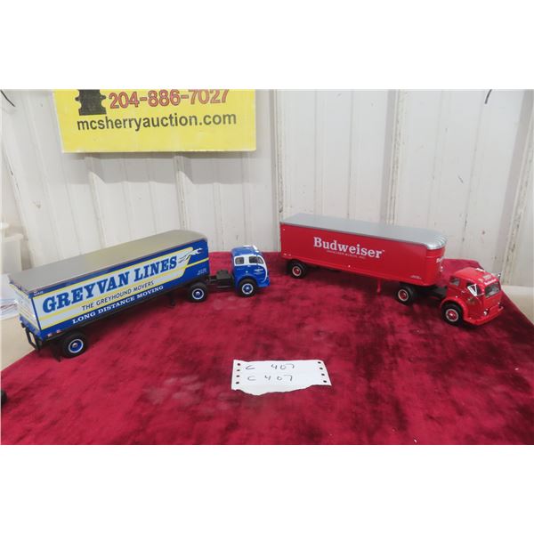 2x First Gear Die Cast 1/34 Scale White Graving Line Trailer + Budweiser 1/34 Scale
